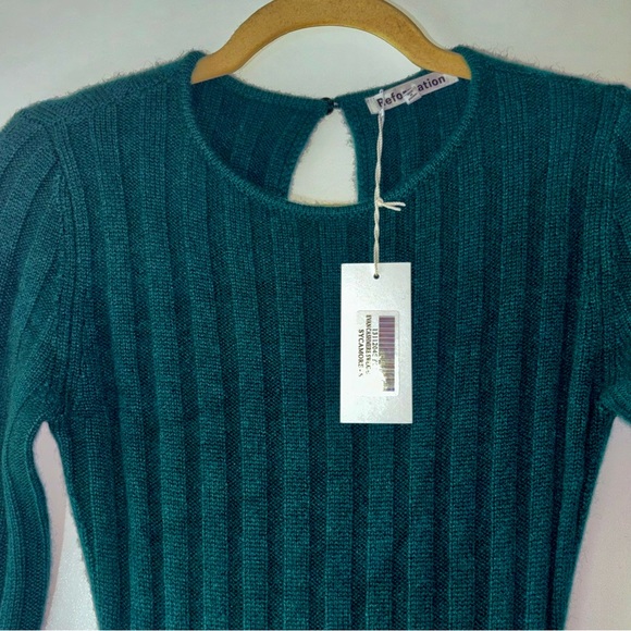 REFORMATION Evan Cashmere Green Ribbed Knit Long Sleeve Sweater Dress with tags - Picture 8 of 11